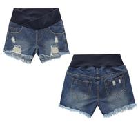 Fasheepfa Pantaloncini premaman da donna jeans pantaloncini in cotone leggings corti premaman regolabile fascia pancia pantaloni sopra il pancione per gravidanza estiva, Blu scuro, M