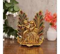 Fasherati RADHA KRISHNA IDOL STATUA CON PEACOCK DESIGN DA TE - 20 cm (ottone, oro)/Murti, idolo, showwpiece, statuale, diaili, aziendale, ritorno, regali di compleanno, casa e ufficio