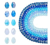 FASHEWELRY 10 fili di perline sfaccettate a goccia elettroplaccate in vetro, 8 x 6 mm, a tema blu, perline distanziali sfuse per collane fai da te, bracciali, creazione di gioielli