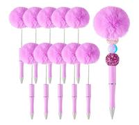 FASHEWELRY 10 penne a sfera soffici con perline in peluche, penne a sfera con pompon, per fai da te, personalizzate, decorazione per penne scolastiche e ufficio, forniture per scrittura, orchidea