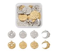 FASHEWELRY 16PCS Charms In Acciaio Inox Sole Stella Luna Tema Pendenti 25mm Piatto Rotondo Pendenti per Regali FAI DA TE Gioielli Collana Orecchini Fare