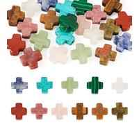 FASHEWELRY 22 perline a croce con pietre preziose naturali e sintetiche, 11 stili, mini crocifisso, perline distanziali sfuse per orecchini, collane, bracciali e gioielli fai da te