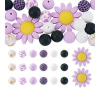 FASHEWELRY 23pcs Girasole Silicone Perline Viola 15mm Modello Fiore Gomma Perline sciolte per FAI DA TE Primavera Braccialetto Portachiavi Gioielli Penna Decorazione Giardino
