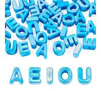 FASHEWELRY 50 perline in acrilico opaco con placcatura UV 3D, lettere A E I O U, foro grande, colore blu cielo scuro, per collane, portachiavi, gioielli, artigianato fai da te