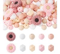 FASHEWELRY 84pcs Girasole Silicone Focale Perline Ottagono & Rotonde Gomma Sciolto Perline per FAI DA TE Primavera Braccialetto Portachiavi Gioielli Penna Decorazione Giardino