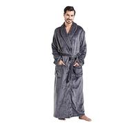 FashGudim Accappatoi Uomo Taglie Forti e Alte in Morbida Pile Lungo e Caldo con Collo Scialle per Casa e Inverno (Grigio, 5XL)