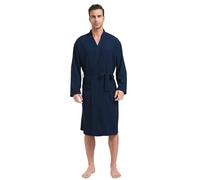 FashGudim Accappatoio da uomo a nido d'ape, leggero kimono spa, lunghezza al ginocchio, vestito estivo, Blu mare, 6XL