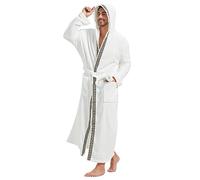 FashGudim Accappatoio in Pile con Cappuccio Uomo Lunghezza Intera Vestaglia Lunga per Uomo Taglie Forti Pile Caldo (Bianco con Rifiniture Nere, 6XL)