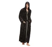FashGudim Accappatoio in Pile con Cappuccio Uomo Lunghezza Intera Vestaglia Lunga per Uomo Taglie Forti Pile Caldo (Nero con Rifiniture Nere, XXL)