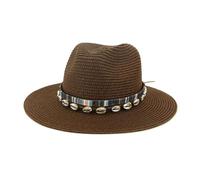 FASHIIROW Cappello di Paglia Cappello da Sole della Paglia da Donna E da Uomo Panama Fedora Cappello Estivo con Cappello da Sole di Spiaggia Larga con Cintura-caffè-M