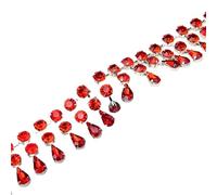Fashion 2 Rows Round Water Drop Pendant Tassel Diamante Trims Rhinestone Crystal Chain Diy Necklace Clothing Shoes Accessories(Red,45cm)