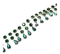Fashion 2 Rows Round Water Drop Pendant Tassel Diamante Trims Rhinestone Crystal Chain Diy Necklace Clothing Shoes Accessories(Green zircon,45cm)