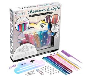 Fashion Angels Shimmer & Style Tinsel Hair Styling Kit - Clips per Extension Capelli, Gemme per Capelli, Elastici Glitter e Accessori - Set Creativo per Styling Capelli per Ragazze Tween e Teen