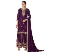 FASHION BAZAR 365 Indian Marvel seta tessuto paillettes & delicato lavoro di codifica Sharara Suit 15947, vino, 42