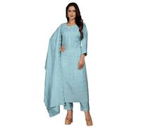 FASHION BAZAR 365 Indiano Heavy Peri Chanderi Ricamo Sequenza Lavoro Abito Dritto 15777, Blu, 38