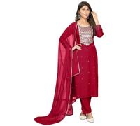 FASHION BAZAR 365 Indiano Premium Reyon Heavy Sequenza Ricamo Lavoro Dritto Suit 15778, Rosso, 34