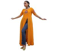 FASHION BAZAR 365 Navratri Bandhani Print Kutchi Patchework Faux Georgette Top Suit 15805, Giallo, 36