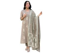 FASHION BAZAR 365 Vestito casual da lavoro di Emboridery di sequenza di tessuto di cotone indiano 15852, Grigio, 38