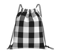 Fashion Borsa Coulisse Black And White Buffalo Plaid Check Zaino da Viaggio con Coulisse Sacca Sportiva Palestra per Viaggi Piscina Uomo 36X42cm