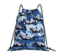 Fashion Borsa Coulisse Blue Camo Shark Zainetto Unisex Sacca Sportivo per Sport Piscina All'aperto 36X42cm