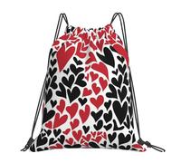 Fashion Borsa Coulisse Red Black Heart Happy Love's Day Zainetti Leggero Sacca Ginnastica per Adulto Spiaggia Festival 36X42cm