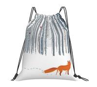 Fashion Borsa Coulisse Winter Trees Landscape Fox Bird, Leggero Sacchetto Sportivo, con Coulisse Sacca Zaino Sportivo, per Uomo Adulto 36X42cm