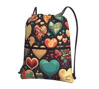 Fashion Borsa Sportiva Colorful Hearts Printing Zaino con Coulisse con Coulisse Borse da Palestra per Viaggi, Compleanno, Natale