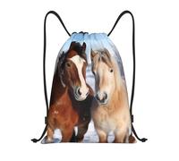 Fashion Borsa Sportiva da Palestra Two Horses Standing in The Snow Sacca Zaino Sportivo Personalizzato Sacca Sportiva Palestra per Yoga Vacanze Spiaggia 36X42cm