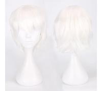 Fashion Cheap Short Cosplay Wig Men Heat Resistant Synthetic Hair Halloween Costume Party Wigs Peruca + Wig Cap OneSize white