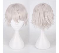 Fashion Cheap Short Cosplay Wig Men Heat Resistant Synthetic Hair Halloween Costume Party Wigs Peruca + Wig Cap OneSize silverwhite