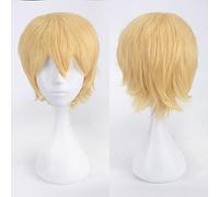 Fashion Cheap Short Cosplay Wig Men Heat Resistant Synthetic Hair Halloween Costume Party Wigs Peruca + Wig Cap OneSize blonde1
