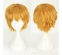 Fashion Cheap Short Cosplay Wig Men Heat Resistant Synthetic Hair Halloween Costume Party Wigs Peruca + Wig Cap OneSize yellow