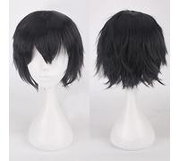 Fashion Cheap Short Cosplay Wig Men Heat Resistant Synthetic Hair Halloween Costume Party Wigs Peruca + Wig Cap OneSize black