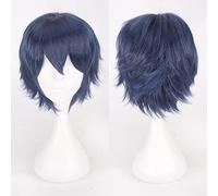 Fashion Cheap Short Cosplay Wig Men Heat Resistant Synthetic Hair Halloween Costume Party Wigs Peruca + Wig Cap OneSize darkblue
