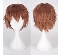 Fashion Cheap Short Cosplay Wig Men Heat Resistant Synthetic Hair Halloween Costume Party Wigs Peruca + Wig Cap OneSize brown