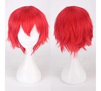 Fashion Cheap Short Cosplay Wig Men Heat Resistant Synthetic Hair Halloween Costume Party Wigs Peruca + Wig Cap OneSize red
