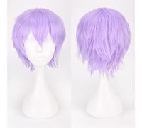 Fashion Cheap Short Cosplay Wig Men Heat Resistant Synthetic Hair Halloween Costume Party Wigs Peruca + Wig Cap OneSize lightpurple