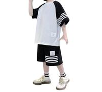 Fashion Completo Bambino Estivo Pigiama per Bambini Contrasto Colore+Elastico Vita Set Cotone Pantaloncini Camicia Pantaloni alla Caviglia Festa Casual Time
