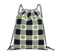 Fashion Coulisse Tasche Black Check Lucky Shamrock Irish Clovers Zainetto Leggero Sacca Sportiva Palestra per All'aperto Uomo Nuoto 36X42cm