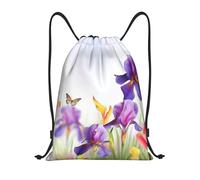 Fashion Coulisse Tasche Iris Flower Butterfly Zainetto Unisex Sacca Sportiva per Yoga Piscina Donna 36X42cm