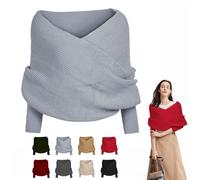 Fashion Crochet Knitted Sweater Scarf Shawl with Sleeves - 3 in 1 Wearable Blanket Shawl, Soft Knitted Wrap Cardigan (grigio, taglia unica)
