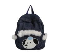 Fashion Denims - Zaino piccolo con decorazioni in peluche peloso, motivo cane in stile cartone animato, con cerniera, Nero