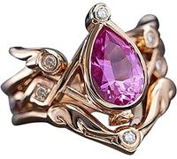 Fashion Exquisite Drop Shaped Diamond Red Zircon Ring For Women Engagement Ring High School Rings (Rose Gold , Size7) Nice processing