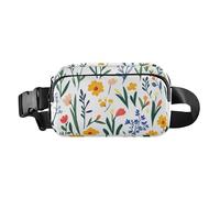 Fashion Fanny Marsupio Floreale Fiore Delphinium Iris Bianco Uomini Donne Mini Sling Chest Bag con Tracolla Regolabile Borse Sportive per Viaggi Shopping Corsa, 02, 1 Size