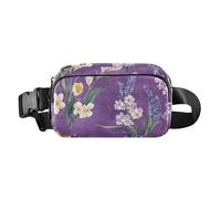 Fashion Fanny Marsupio Floreale Fiore Delphinium Iris Bianco Uomini Donne Mini Sling Chest Bag con Tracolla Regolabile Borse Sportive per Viaggi Shopping Corsa, 08, 1 Size