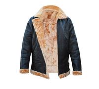 Fashion_First Dunkirk Tom Hardy - Bomber in pelle di pecora con colletto in finta pelliccia, stile aviatore, colore marrone, Marrone, L