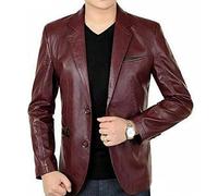Fashion_First Giacca blazer da uomo slim fit, classica a due bottoni, marrone, Bordeaux, M