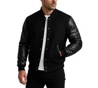 Fashion_First Giacca da baseball unisex Varsity College - Bomber - stile americano Letterman lana + giacca in ecopelle, Nero , XXL