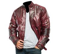 Fashion_First Guardiani della Galassia 2 Star Lord Chris Pratt Peter Maroon Giacca in pelle e pantaloni da motociclista, Star Lord Giacca in Ecopelle Marrone, M