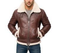 Fashion_First Mens Aviator Pilot Black Sheepskin Flying Jackets For Men Shearling B3 Bomber Jacket, Marrone, M